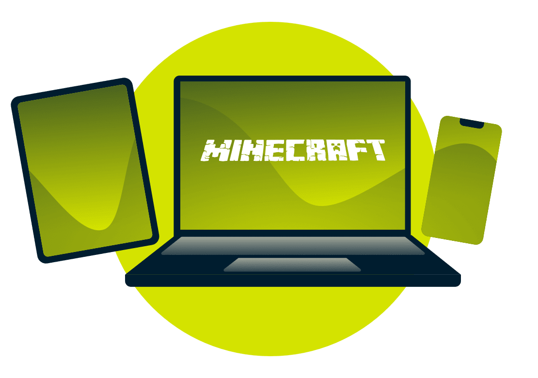 Minecraft logosu i&ccedil;eren &ccedil;eşitli cihazlar.